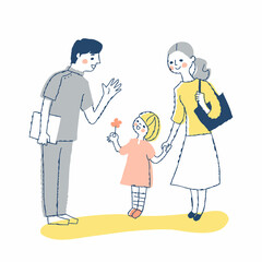 笑顔の医療従事者と親子