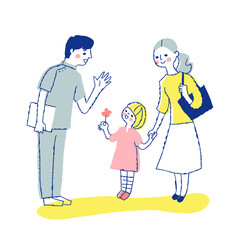 笑顔の医療従事者と親子