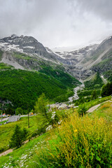 Bernina, Alp Grüm, Berninapass, Zugfahrt, Palü Gletscher, Gletscher, Alpen, Piz Canton, Piz Varuna, Bergsee, Lagh da Palü, Wanderweg, Graubünden, Sommer, Schweiz 