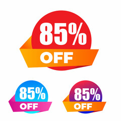 85% Off Sale Discount Tag, Sticker, Label, Sign, Price tag with 85% Percentage off. Special Offer promo design with discount sticker,discount tag,special offer 85%
