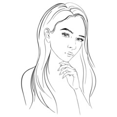 Sketch girl , profile, vector illustration