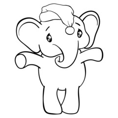 Naklejka premium Hand drawn vector illustration of a cute funny elephant in a Santa hat