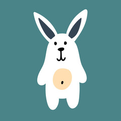 Fototapeta na wymiar a white smiling rabbit. cute cartoon-style vector image isolated on a blue background