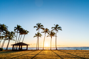 Sunset at a beautiful beack on the hawaiian island of Kauai