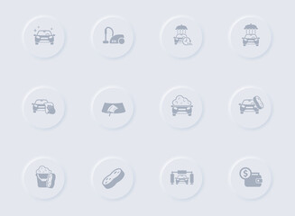 Fototapeta premium car wash gray vector icons on round rubber buttons. car wash icon set for web, mobile apps, ui design and promo business polygraphy