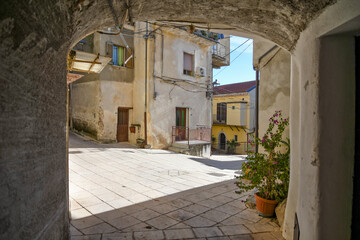 Fototapeta na wymiar A narrow street in Castelcivita, a small village of the province of Salerno, Italy.
