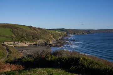 Coastal scenery along the south coast of Cornwall around Portloe in England, United Kingdom