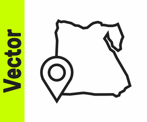 Black line Map of Egypt icon isolated on white background. Vector