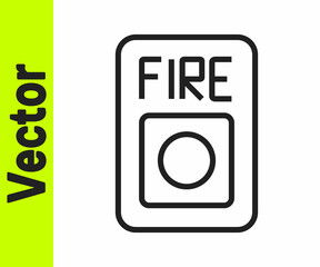 Black line Fire alarm system icon isolated on white background. Pull danger fire safety box. Vector