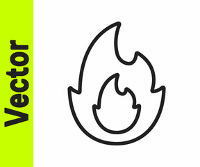 Black line Fire flame icon isolated on white background. Vector