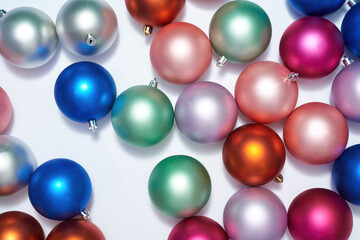 Close up of different colorful christmas balls
