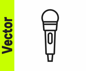 Black line Microphone icon isolated on white background. On air radio mic microphone. Speaker sign. Vector