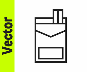 Black line Cigarettes pack box icon isolated on white background. Cigarettes pack. Vector