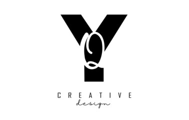 Letters YQ logo with a minimalist design. Letters Y and q with geometric and handwritten typography. Creative Vector Illustration with letters.