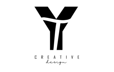 Letters YT logo with a minimalist design. Letters Y and T with geometric and handwritten typography. Creative Vector Illustration with letters.