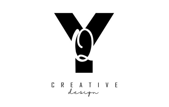 Letters YQ logo with a minimalist design. Letters Y and q with geometric and handwritten typography. Creative Vector Illustration with letters. © ankreative