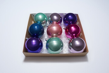 Cardboard package with set of christmas balls