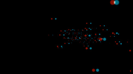 Abstract hologram 3D Big Data Digital City with futuristic matrix. Digital multicolored particles in outer space. 4K. Isolated black background.