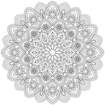 Vector drawing for coloring book. Geometric floral pattern. Contour drawing on a white background. Mandala.