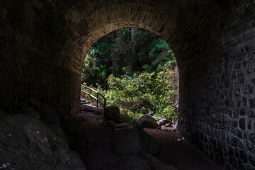 Small stone tunnel in the forest.