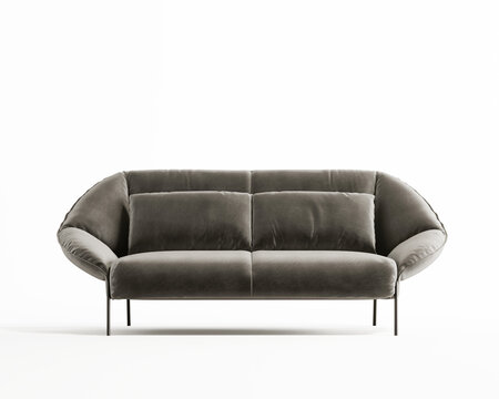 3d rendering of an isolated modern grey leather cosy lounge 2 seat sofa

