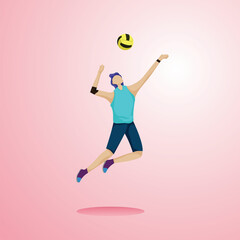 Fototapeta na wymiar vector graphic illustration of a tall man doing a smash in volleyball, suitable for a practical tool in a book that describes learning volleyball, as well as an element for design