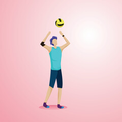 illustration vector graphic of a man doing a head pass in volleyball, suitable for a practical tool in a book that describes learning volleyball, or also as an additional element to beautify design - obrazy, fototapety, plakaty