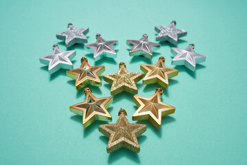 Collection of christmas stars on green background
