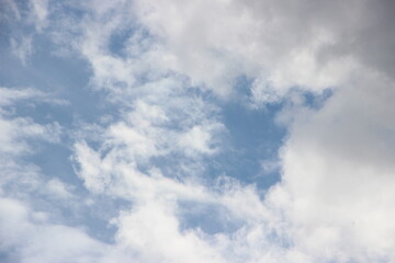 blue sky with white and gray puffy fluffy clouds. weather forecast concept