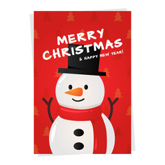 Fototapeta na wymiar red merry christmas and happy new year greeting card template design with snowman character vector
