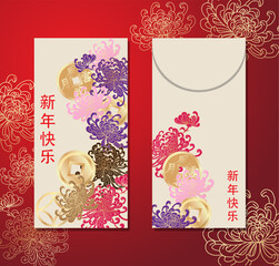 Happy china new year festival flower gold coin on the red background