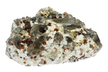 spessartine with smoky quartz from Fujian, China isolated on white background