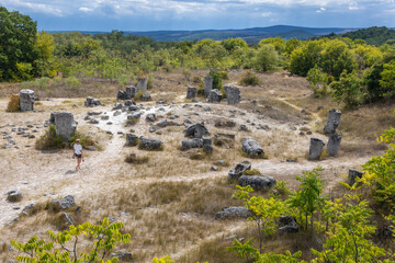 Fototapeta na wymiar Aerial view of Pobiti Kamani - natural phenomenon called Stone Forest in Bulgaria