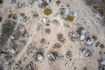 Drone photo of Pobiti Kamani - natural phenomenon called Stone Forest in Bulgaria