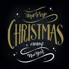 Merry Christmas lettering. Vector Illustration. Isolated calligraphic text  Merry Christmas and Happy New Year  for Holiday Greeting Gift Poster card. Typography design for banner.