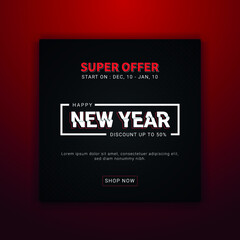 Happy new year banner design with a dark background for web and social media ads and marketing