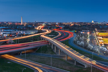 Fototapeta na wymiar Washington, D.C. skyline with Highways and Monuments