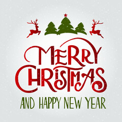 Merry Christmas lettering. Vector Illustration. Isolated calligraphic text Merry Christmas and Happy New Year for Holiday Greeting Gift Poster card. Typography design for banner.