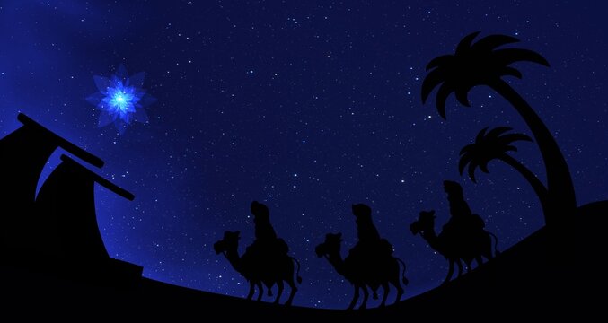 Epiphany - Three Kings Traveling  silhouette - Nativity of the Lord - Way of the Three Kings - Christmas Clip Art - Greeting Cards - Decorative digital illustration - Ornamental Christmas decorations