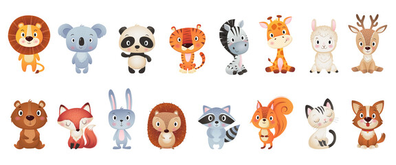 Be cute like animals Cute animals collection on white Background