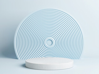 Fototapeta premium Minimal light blue podium for product presentation. Blue stage background, 3d illustration.