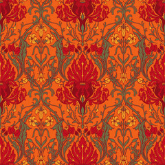 retro seamless pattern with bright flowers in Victorian style
