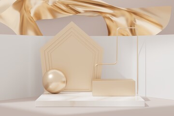 3d illustration luxury premium pedestal product display with abstract geometric shapes. Minimal scene for present product promotion and beauty cosmetics.