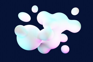 3d render of pastel ball, soaps bubbles, blobs that floating on the air isolated on pastel background. Abstract scene.