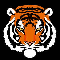 illustration of a tiger or a wild cat with huge claws and fangs. A bloodthirsty predator before hunting a victim. An idea for a tattoo. a relative of a lion, cougar, leopard or cheetah