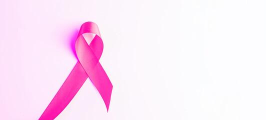 Cancer awareness. Health care symbol pink ribbon on white background. Breast woman support concept....