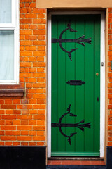 Forest green vintage wooden front door