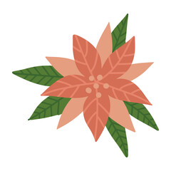Poinsettia flower, symbol of Christmas. Freehand isolated element. Vector flat Illustration. Only 5 colors - Easy to recolor.