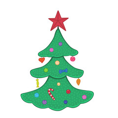 Decorated Christmas tree. Vector Illustration for printing, backgrounds, covers, packaging, greeting cards, posters, stickers, textile, seasonal design. Isolated on white background.
