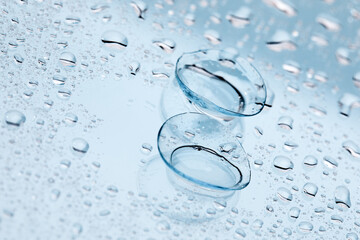 contact lenses with droplets around close up view